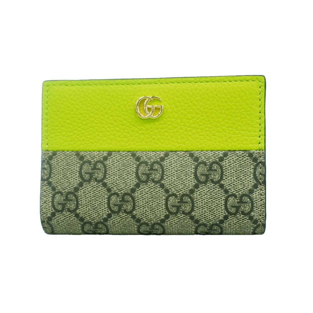 Gucci GG Marmont Supreme wallet, 841360, leather, brown and lime green, women's.